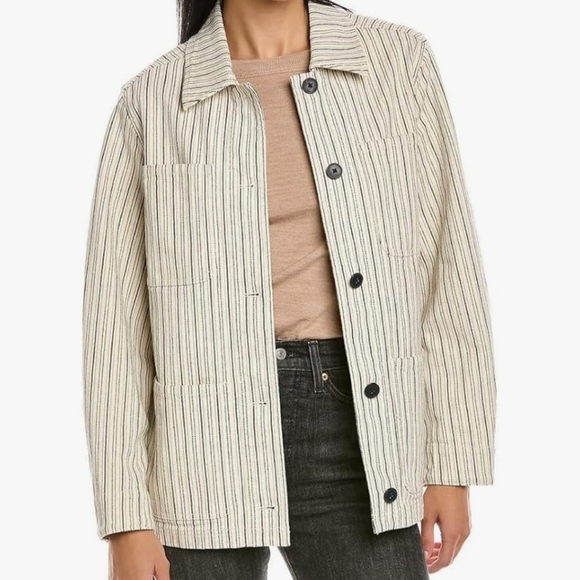 Rebecca Taylor Striped Utilitarian Field Jacket Cotton Twill Sz M As Seen On TV - Picture 1 of 13